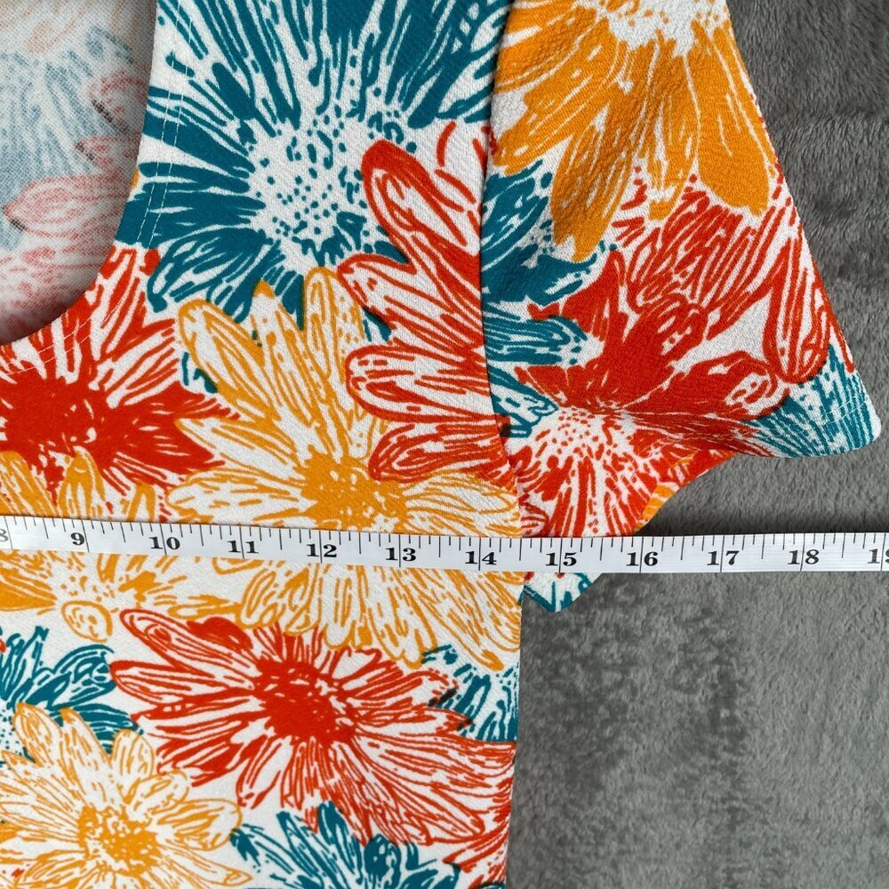 Slinky Brand Floral Shift Dress Womens XS Orange Blue White Boho Beach Lagenlook - Picture 5 of 7